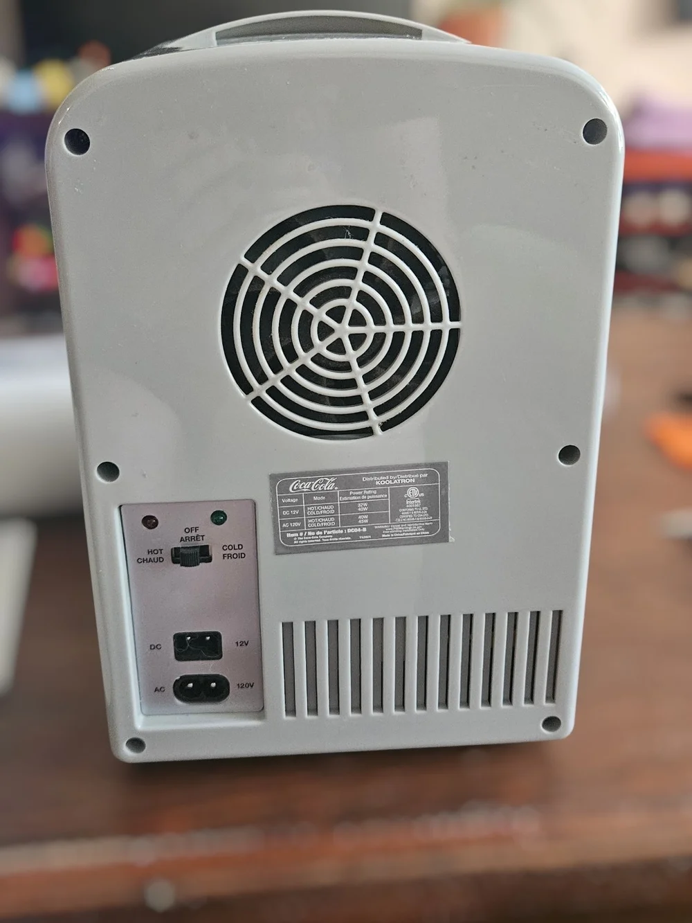 Coca-Cola Mini Fridge — Light Gray with White and Black Label With Cord.